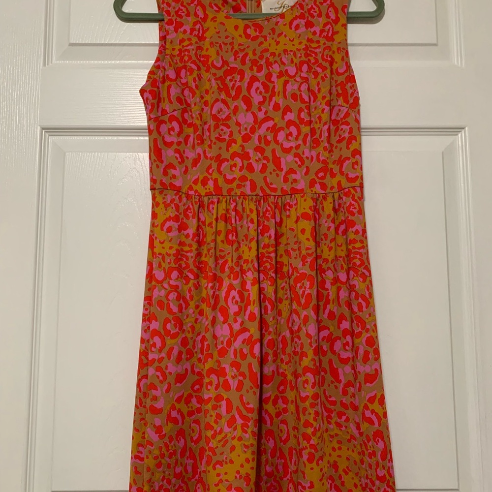 JB by Julie Brown Sleeveless Pink & Orange Patterned Midi Dress